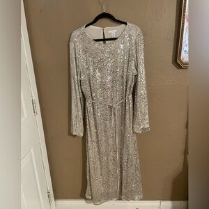 H&M maternity XL Midi Champagne Gold Sequin Ling sleeve dress